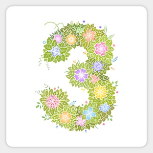 "3" Floral Letter Number Magnet